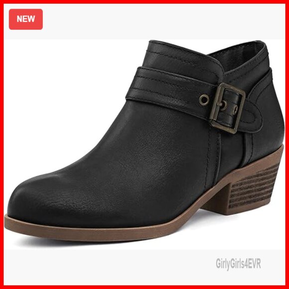 Women's Ankle Boots Chunky Heel Round Toe Side Zipper Comfort Shoes